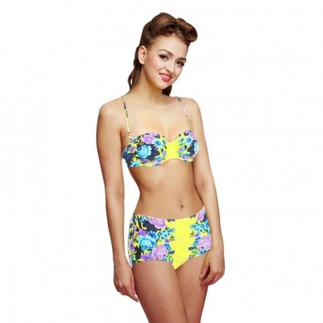 Woogoing WG81797y Retro High Waist Floral Pattern Bikini Set Yellow - Envío Gratuito