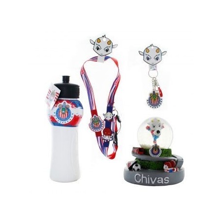 Kit de Souvenirs Oficiales Chivas: 1 Listón a cuello + 1 Llavero PVC + 1 Chivalindro + 1 Figura Decorativa - Envío Gratuito