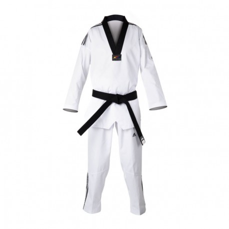 Dobok Club 3 Franjas Adidas ADITCB02 - Blanco con Cuello Negro - Envío Gratuito