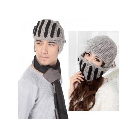 Mujer Hombre botones de punto de ganchillo Beanie Ski Negro Lana Knight gorra Máscara Headwear Warm gris - Envío Gratuito