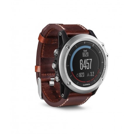 Reloj GPS Garmin Fenix 3 plata con correa piel marrón